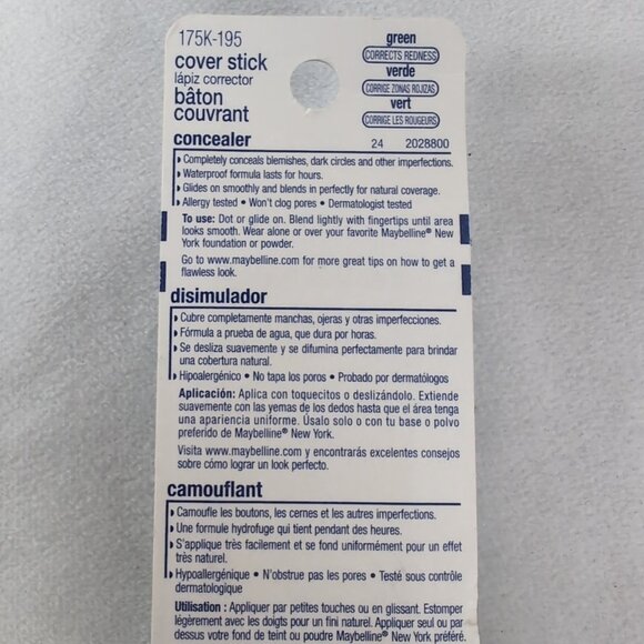 Maybelline Cover Stick Concealer 195 Green Corrects Redness Complete Cover 4.5g - Picture 5 of 6